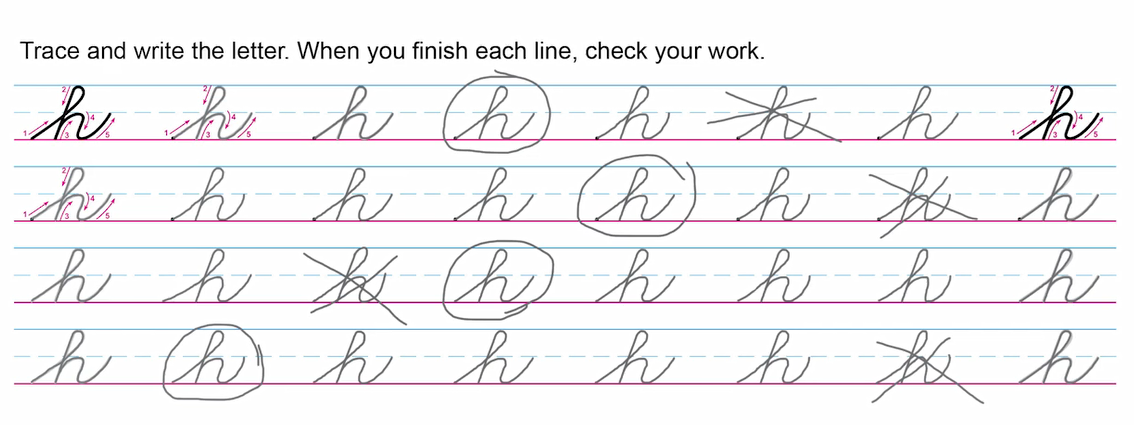 Cursive h Handwriting Practice Self Evaluate