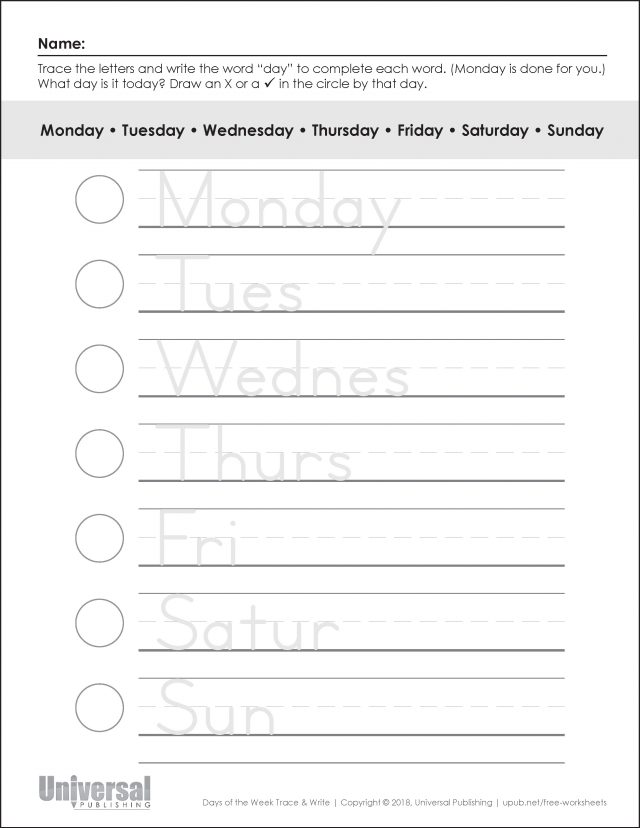 Days & Months | Free Printables - Universal Publishing Blog