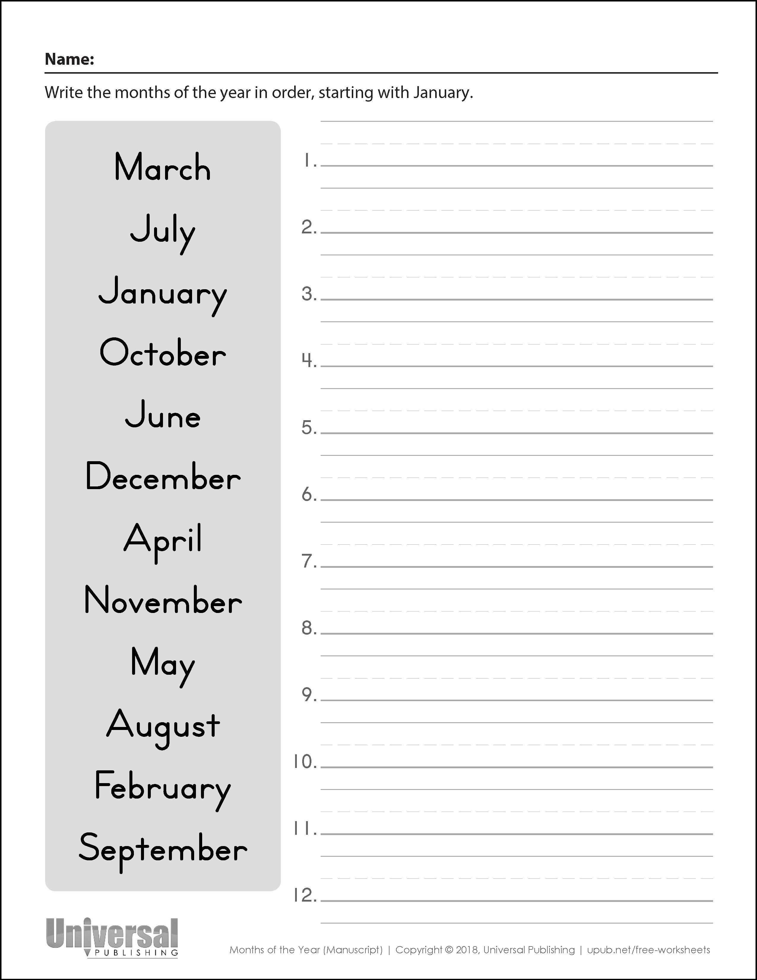 Days & Months  Free Printables - Universal Publishing Blog
