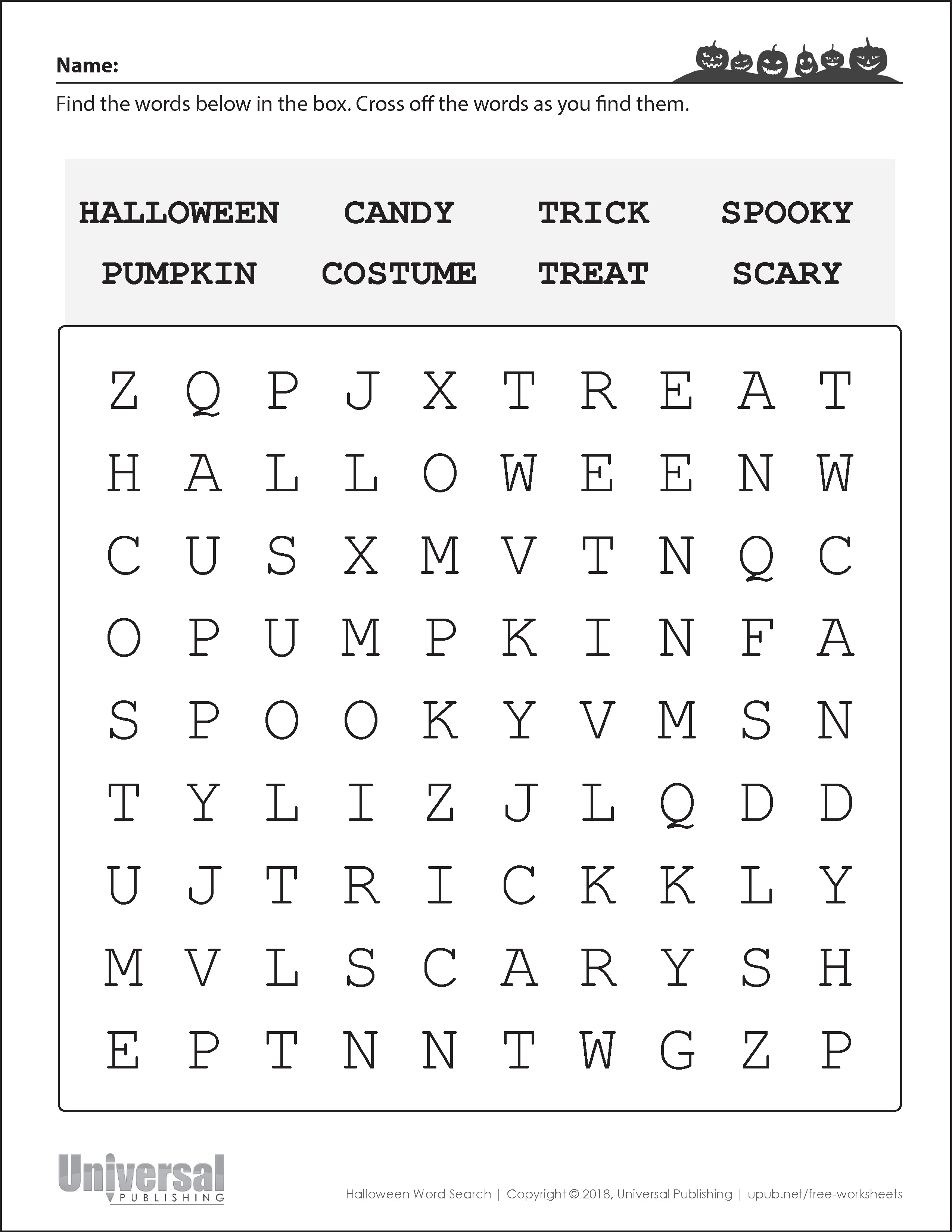Halloween Activities Word Search