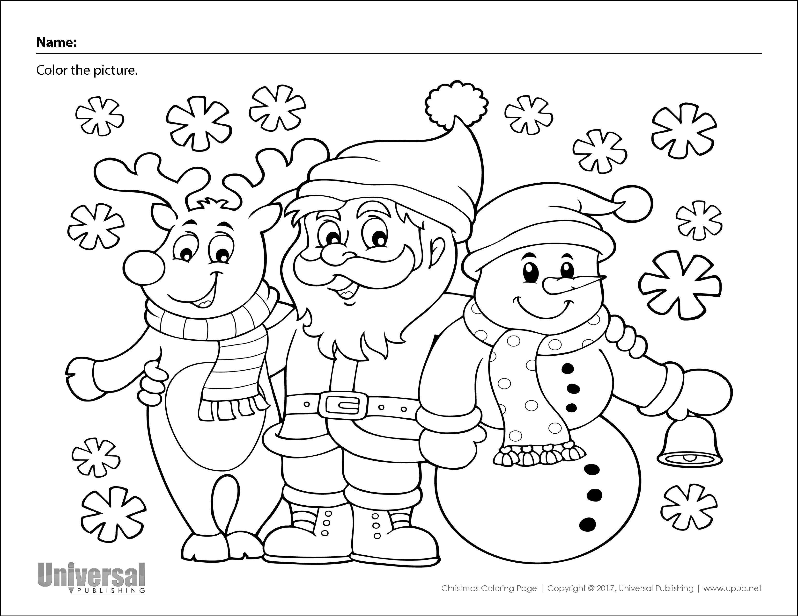 Christmas Coloring Page Santa Reindeer Snowman - Universal Publishing Blog