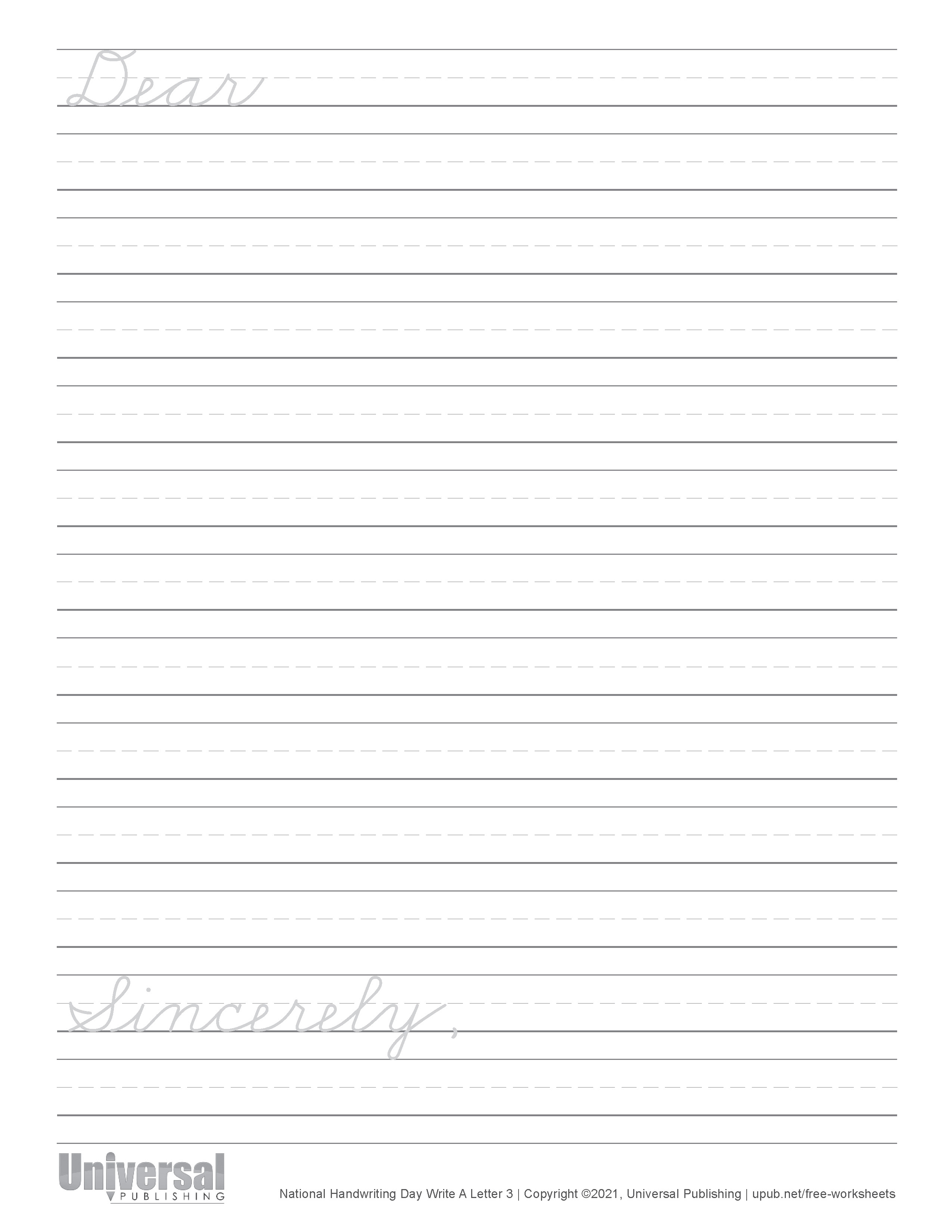 National Handwriting Day Letter Cursive Half Inch Lines