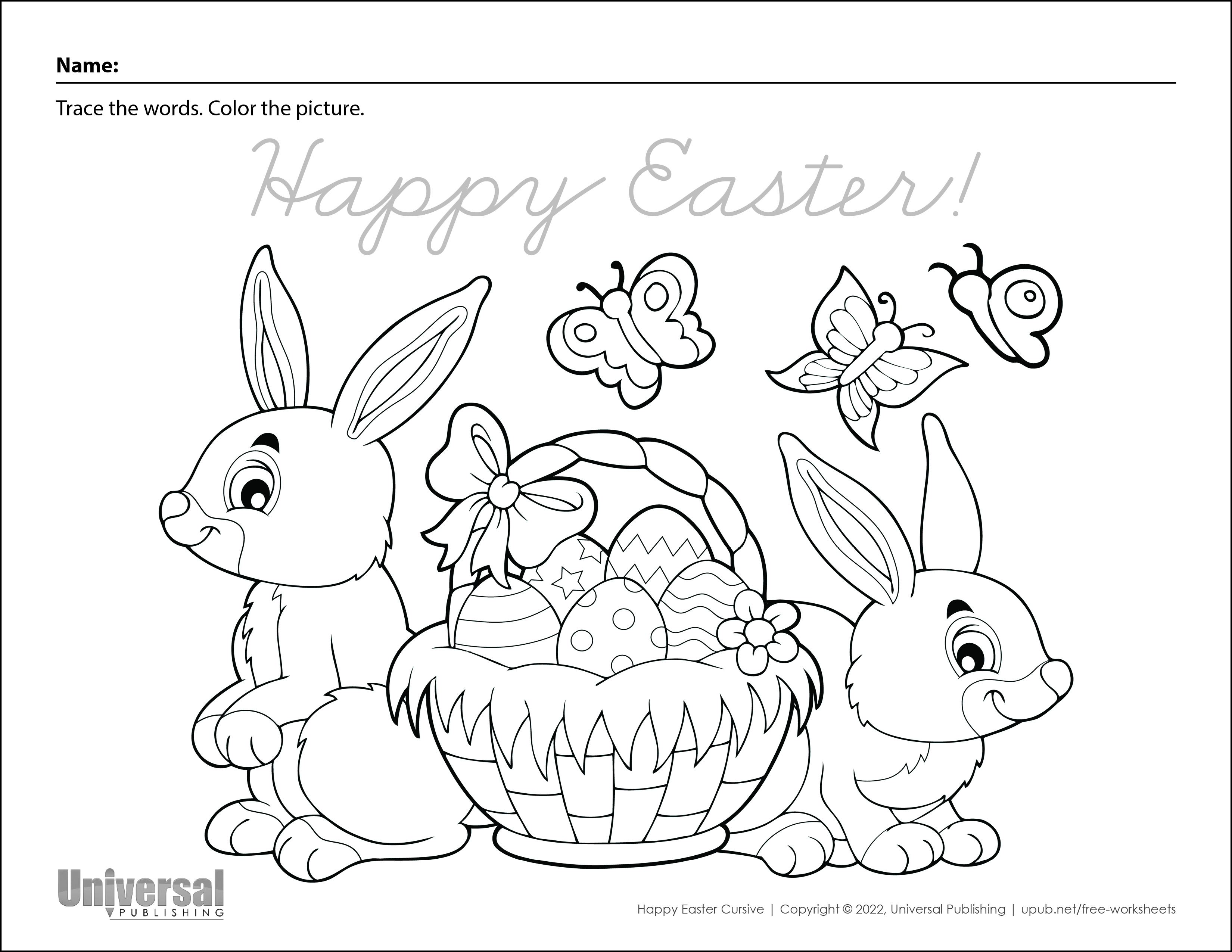 Happy Easter Trace and Color Activity (Cursive)