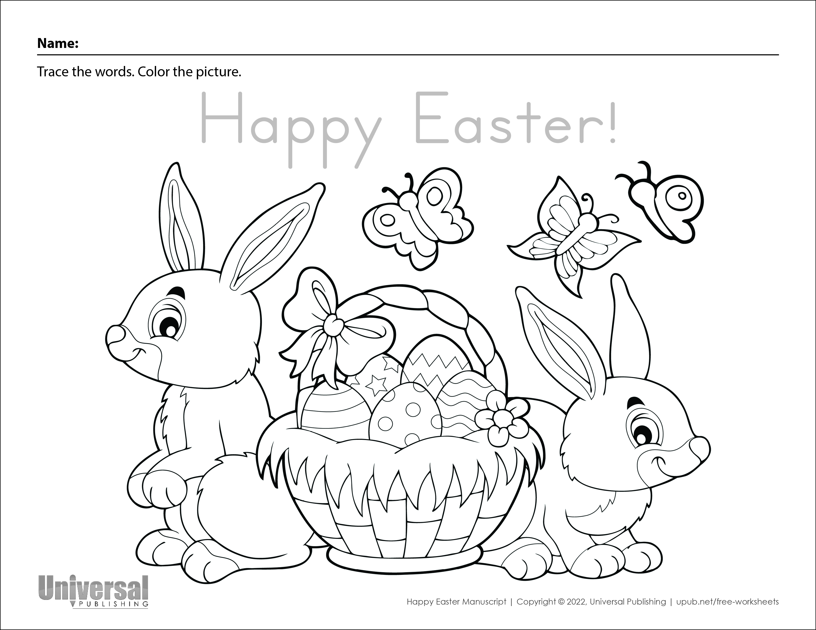 Happy Easter Trace and Color Activity (Manuscript)