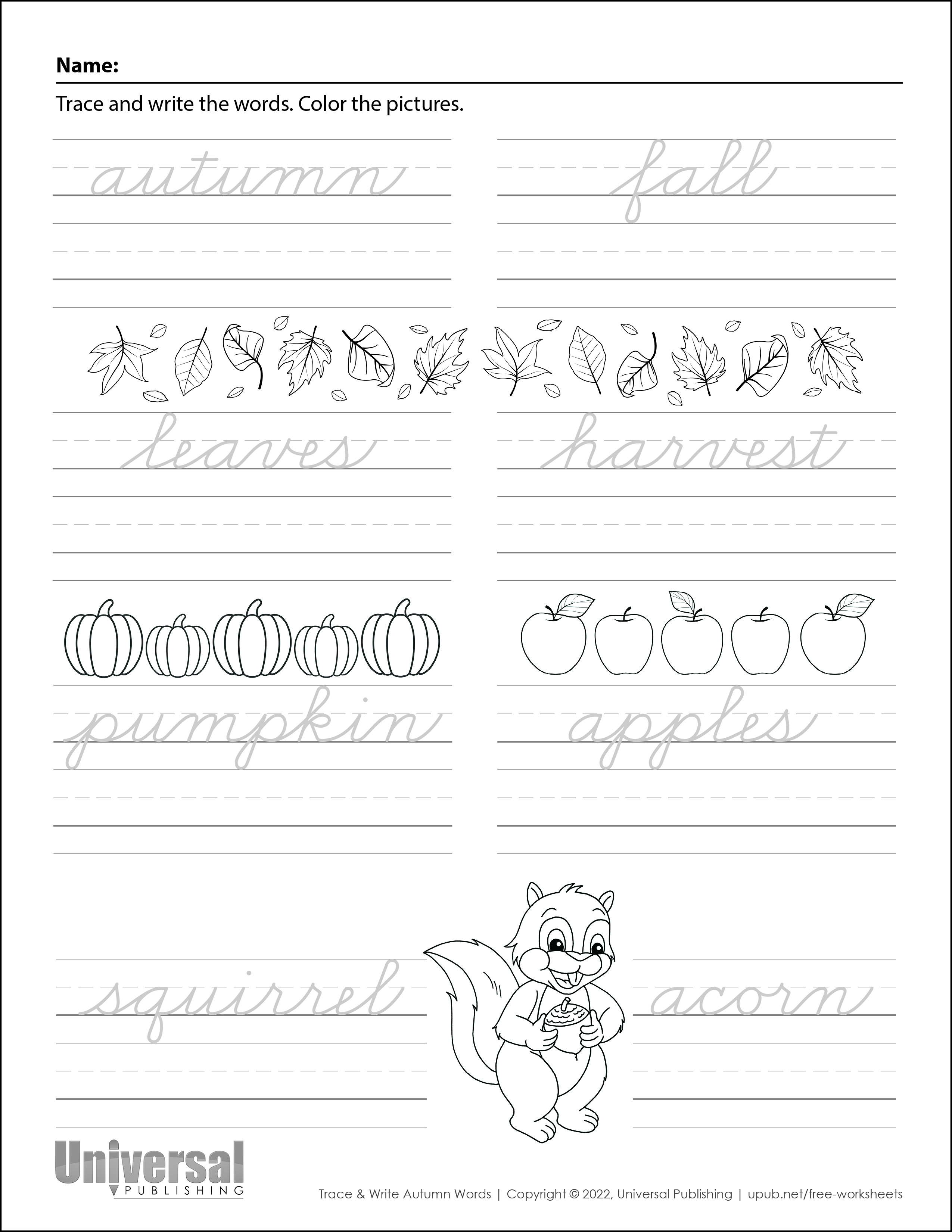Fall Trace and Write Activity Cursive