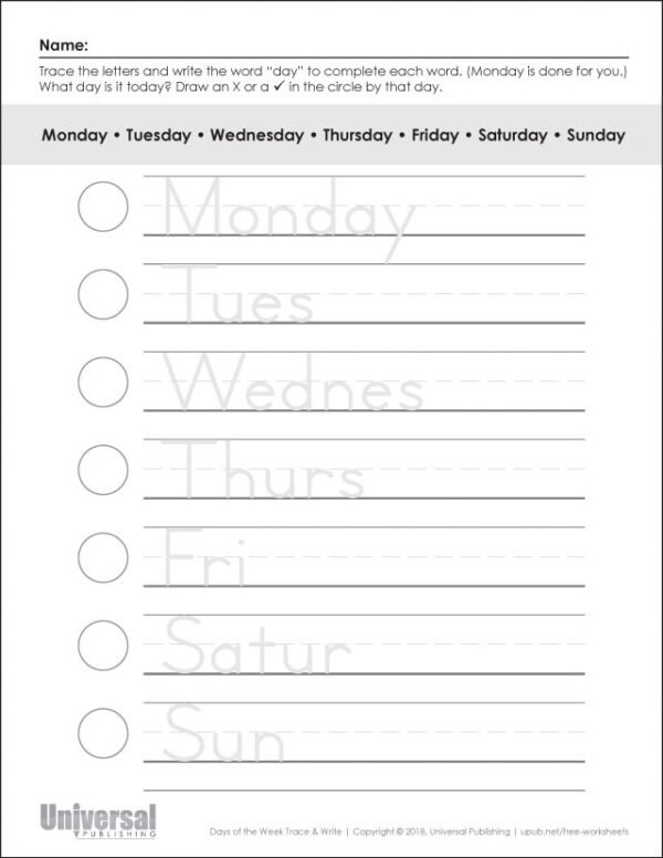 Days & Months | Free Printables - Universal Publishing