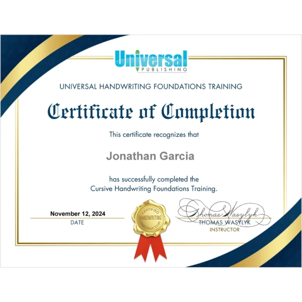 Cursive Training Certificate Example Cursive Training Certificate Example